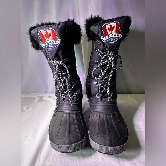 Pajar Black Snow Boots with Gray Fur
